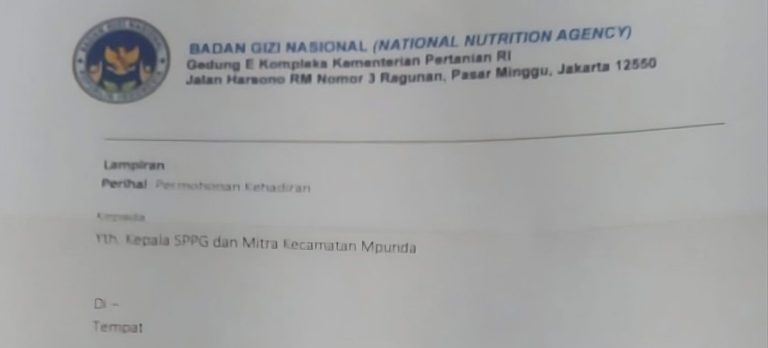 surat undangan dengan kop surat BGN yang di buat oleh petugas SPPI